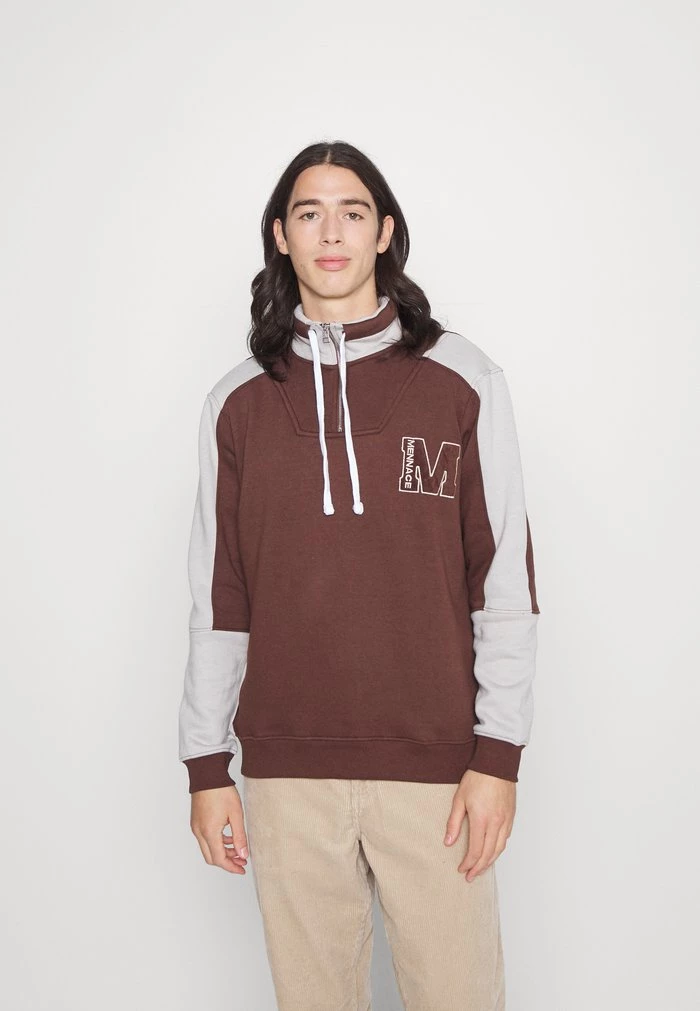 Mennace CONTRAST PANEL HALF ZIP - Sweatshirt - Brown 3 Mennace CONTRAST PANEL HALF ZIP - Sweatshirt - Brown