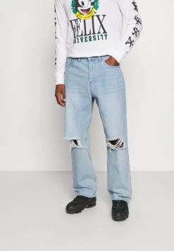 Mennace MIRROR WASHED RIPPED - Relaxed Fit Jeans - Mid Blue Wash