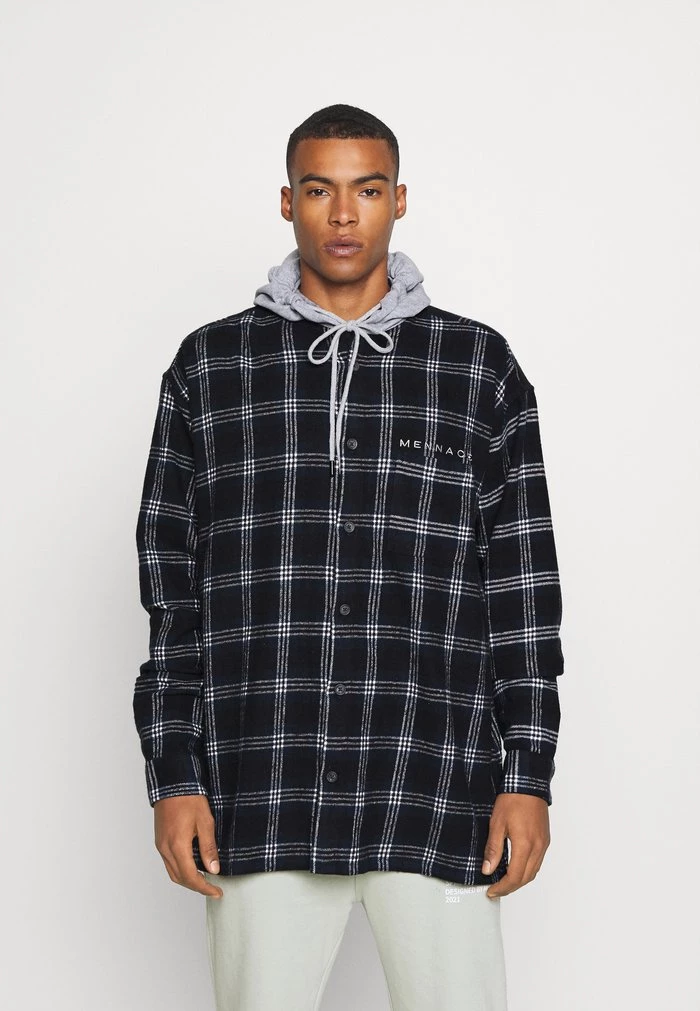 Mennace HENNESSEY HOODED CHECK OVERSHIRT - Summer Jacket - Navy 3 Mennace HENNESSEY HOODED CHECK OVERSHIRT - Summer Jacket - Navy