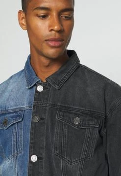 Mennace SPLICED TRUCKER JACKET - Denim Jacket - Blue -Mennace Shop Online c3a88a724edd41a7a3b85405f6fe2381